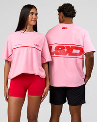 Duo wearing Inline Heavyweight FLXCotton Oversized Tee - Pink Rose-Flame | Model:Rhiley | Size:XS | Model:Xav | Size:L | Thumbnail Index: 0