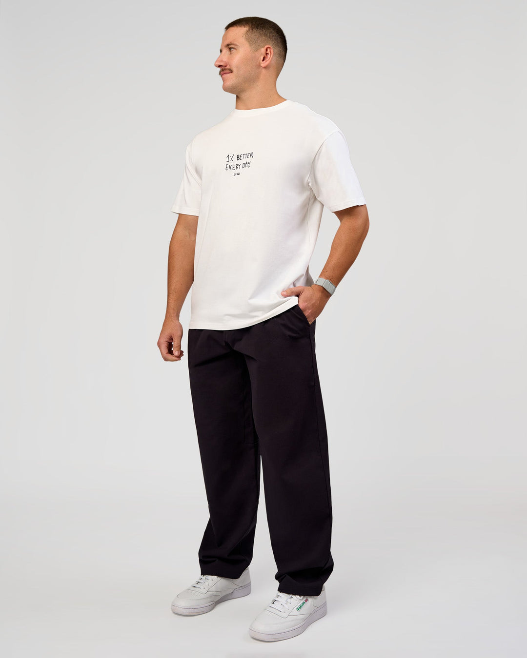 Man wearing Andrew J. Steel x LSKD Heavyweight FLXCotton Oversized Tee - White | Model:Jaiden | Size:L - view 9