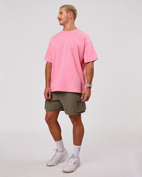 Man wearing Bree Heavyweight Oversized Tee - Pink Rose | Model:Jaiden | Size:L | Thumbnail Index: 9