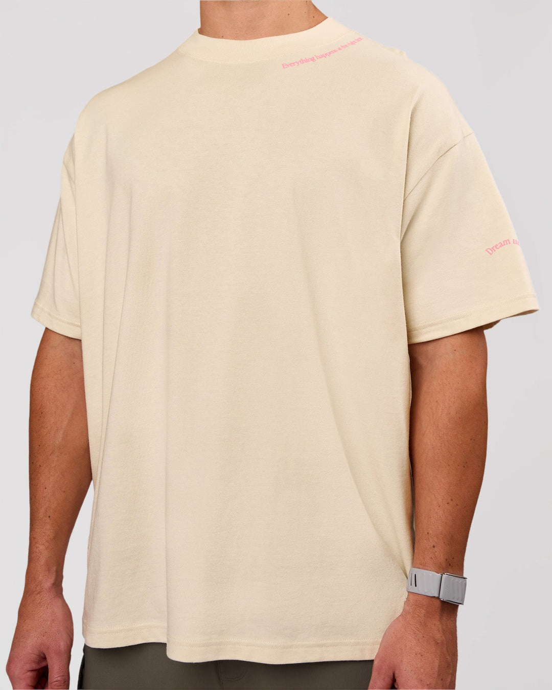Man wearing Bree Heavyweight Oversized Tee - Vanilla Bean | Model:Jaiden | Size:L - view 5