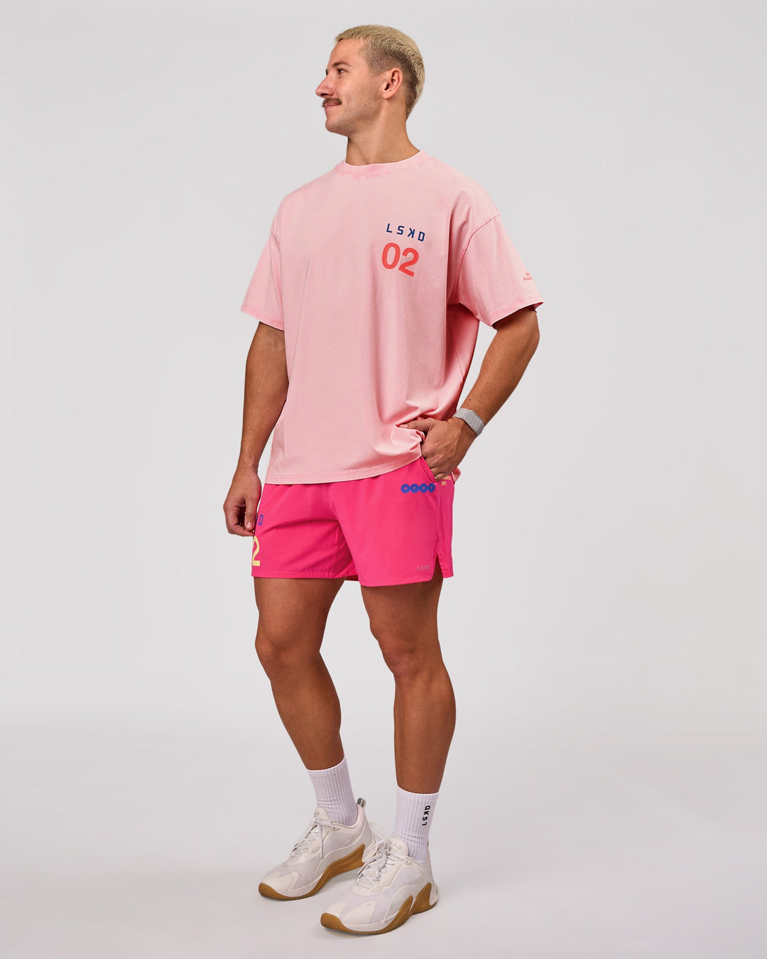 Man wearing Hybrid Elements Heavyweight FLXCotton Oversized Tee  - Marshmallow Washed | Model:Jaiden | Size:L - view 12