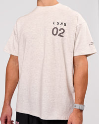 Man wearing Hybrid Elements Heavyweight FLXCotton Oversized Tee  - Silver Marl | Model:Jaiden | Size:L | Thumbnail Index: 8