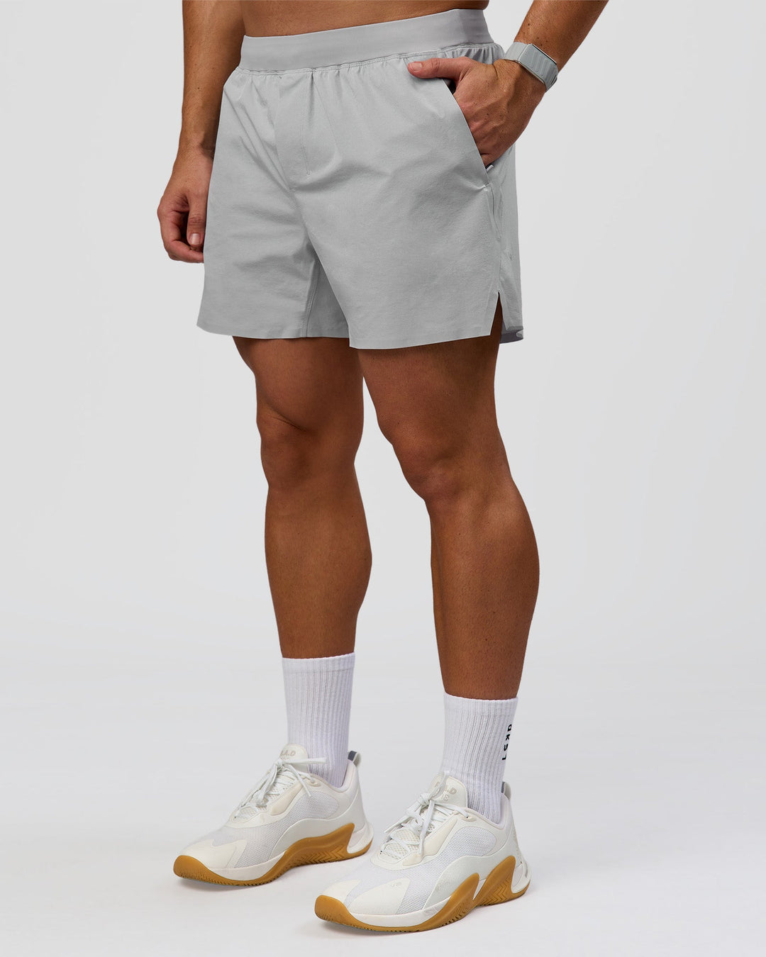 Man wearing Hybrid Lined 5" Short - Alloy | Model:Jaiden | Size:L - view 8