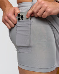Man wearing Pace 5" Lined Running Short - Alloy | Model:Jaiden | Size:L | Thumbnail Index: 2