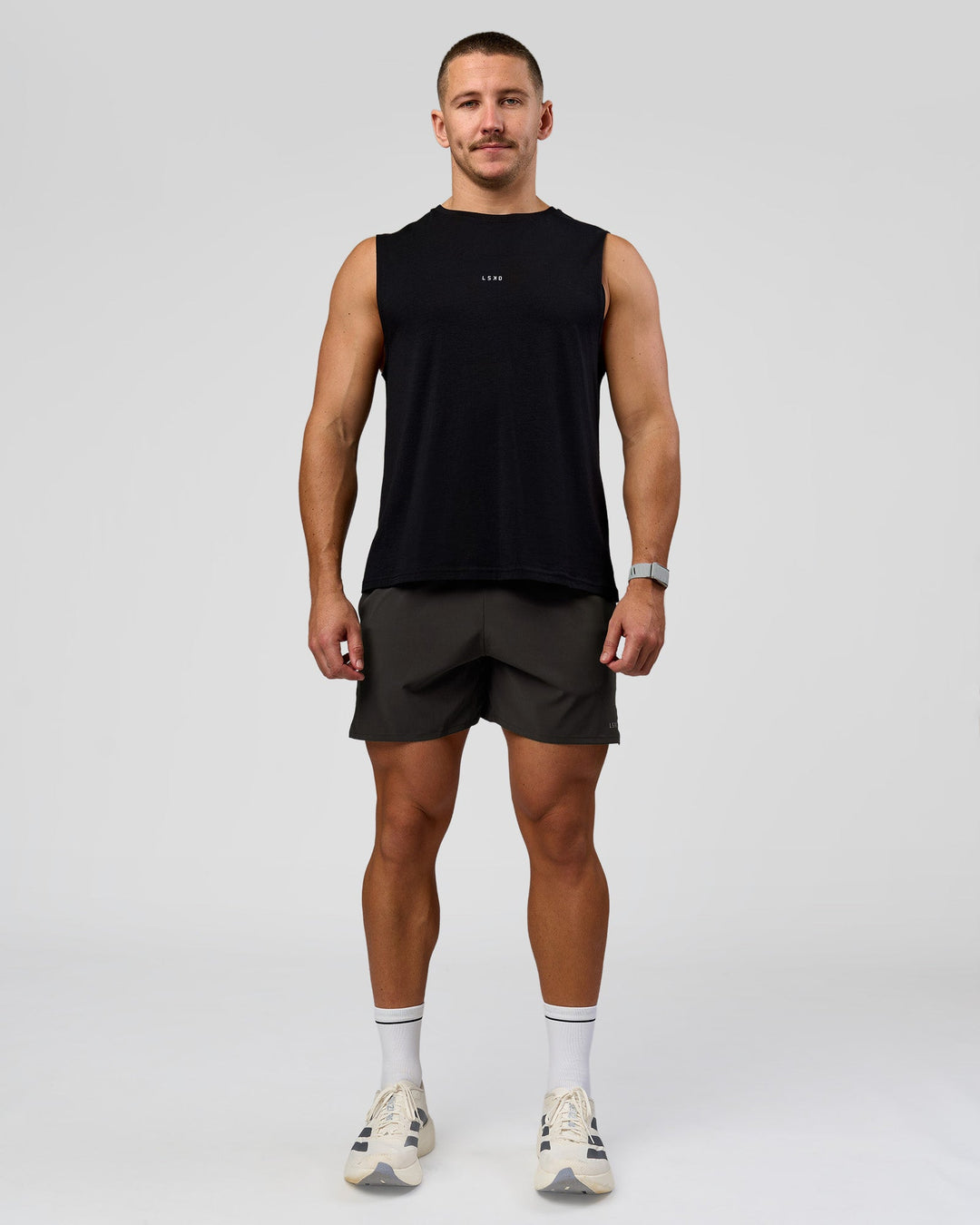 Man wearing Pace 5" Lined Running Short - Black-Onyx | Model:Jaiden | Size:L - view 10
