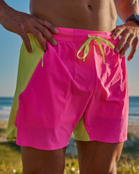 Man wearing UltraAir 5" Lined Performance Short - Sugar Plum-Lime Glo | Model:Jaiden | Size:L | Thumbnail Index: 11