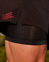 Man wearing Pace 5" Lined Running Short - Black-Scarlet | Model:Riley | Size:L | Thumbnail Index: 6