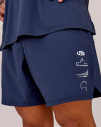 Man wearing Greatest of All Time Functional Training 7" Short - Future Navy-White | Model:Shane | Size:L | Thumbnail Index: 5