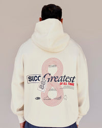 Man wearing Greatest of All Time Heavyweight Oversized Hoodie - Off White | Model:Shane | Size:L | Thumbnail Index: 11