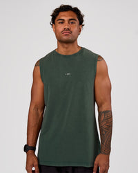 Man wearing Base FLXCotton Tank - Midnight Green Washed | Model:Xav | Size:L | Thumbnail Index: 0
