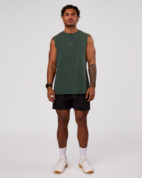 Man wearing Base FLXCotton Tank - Midnight Green Washed | Model:Xav | Size:L | Thumbnail Index: 3