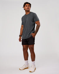 Man wearing Base FLXCotton Tee Oversized - Dark Storm Washed | Model:Xav | Size:L | Thumbnail Index: 4