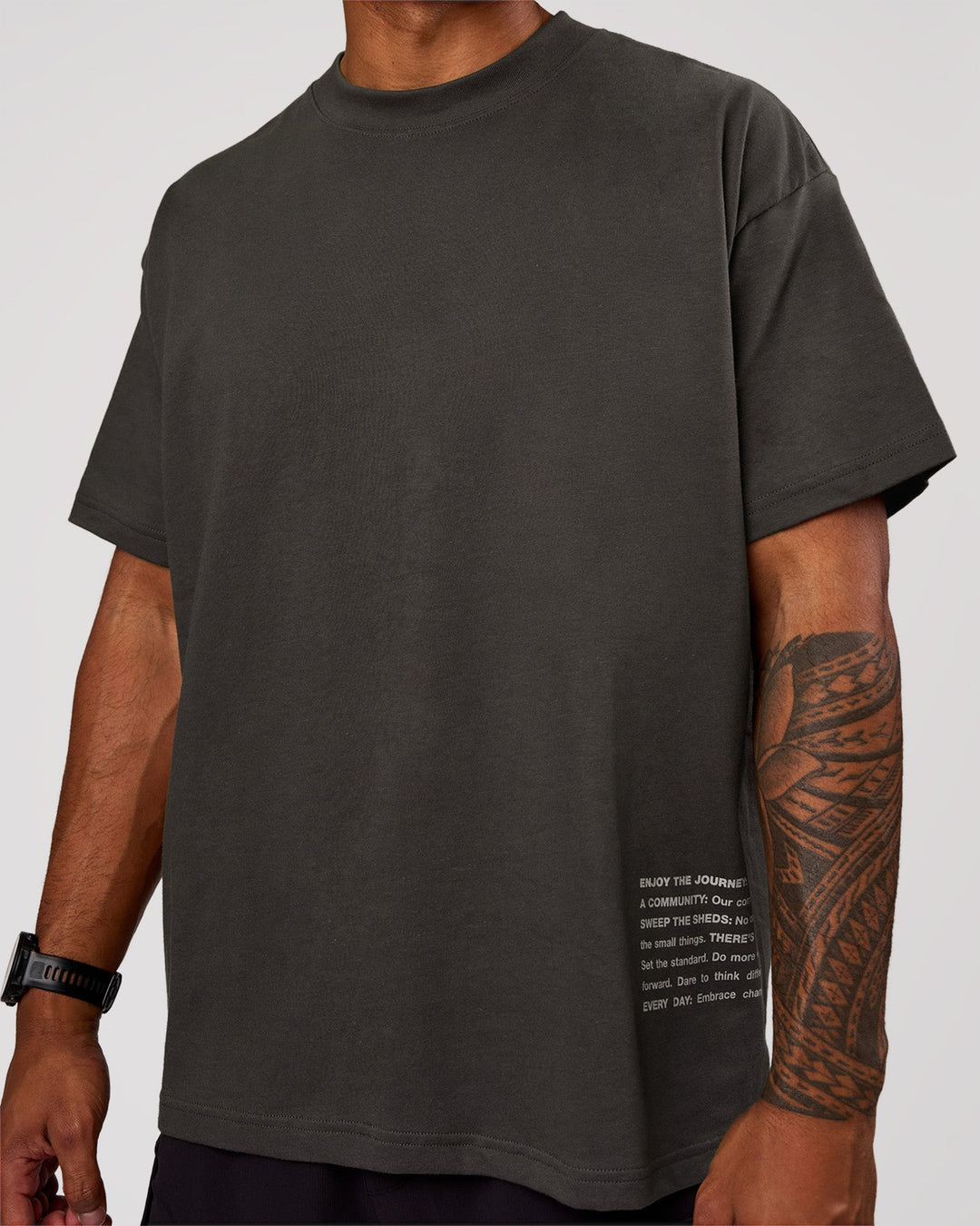 Man wearing Block Heavyweight Oversized Tee  - Onyx-Alloy | Model:Xav | Size:L - view 9