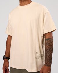 Man wearing Block Heavyweight Oversized Tee  - Vanilla Bean | Model:Xav | Size:L | Thumbnail Index: 8