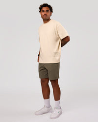 Man wearing Block Heavyweight Oversized Tee  - Vanilla Bean | Model:Xav | Size:L | Thumbnail Index: 10