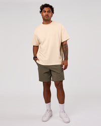 Man wearing Block Heavyweight Oversized Tee  - Vanilla Bean | Model:Xav | Size:L | Thumbnail Index: 12