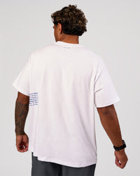 Man wearing Block Heavyweight Oversized Tee  - White-Power Cobalt | Model:Xav | Size:L | Thumbnail Index: 6