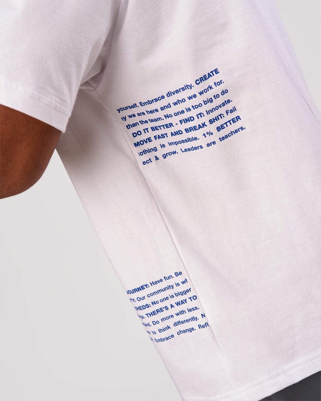 Man wearing Block Heavyweight Oversized Tee  - White-Power Cobalt | Model:Xav | Size:L - view 9