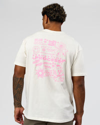 Man wearing Built On Values FLXCotton Oversized Tee - Off White-Pink Rose | Model:Xav | Size:L | Thumbnail Index: 2
