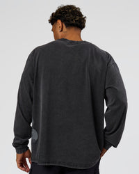 Man wearing Clear Vision Heavyweight FLXCotton Oversized LS Tee - Black Washed-Black | Model:Xav | Size:L | Thumbnail Index: 12