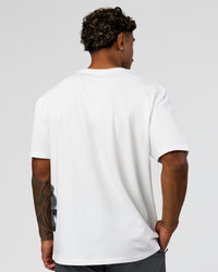 Man wearing Clear Vision Heavyweight FLXCotton Oversized Tee - White-Black | Model:Xav | Size:L | Thumbnail Index: 7