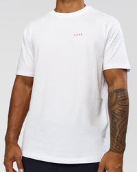 Man wearing Dare To Think FLXCotton Tee Oversize - White-Scarlet | Model:Xav | Size:L | Thumbnail Index: 11