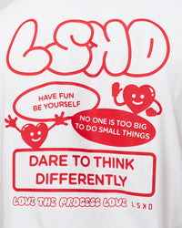 Man wearing Dare To Think FLXCotton Tee Oversize - White-Scarlet | Model:Xav | Size:L | Thumbnail Index: 12