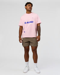 Man wearing League Heavyweight FLXCotton Oversized Tee - Marshmallow-Power Cobalt | Model:Xav | Size:L | Thumbnail Index: 7