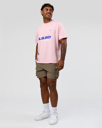 Man wearing League Heavyweight FLXCotton Oversized Tee - Marshmallow-Power Cobalt | Model:Xav | Size:L | Thumbnail Index: 9
