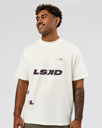 Man wearing League Heavyweight FLXCotton Oversized Tee - Off White-Ground Coffee | Model:Xav | Size:L | Thumbnail Index: 3