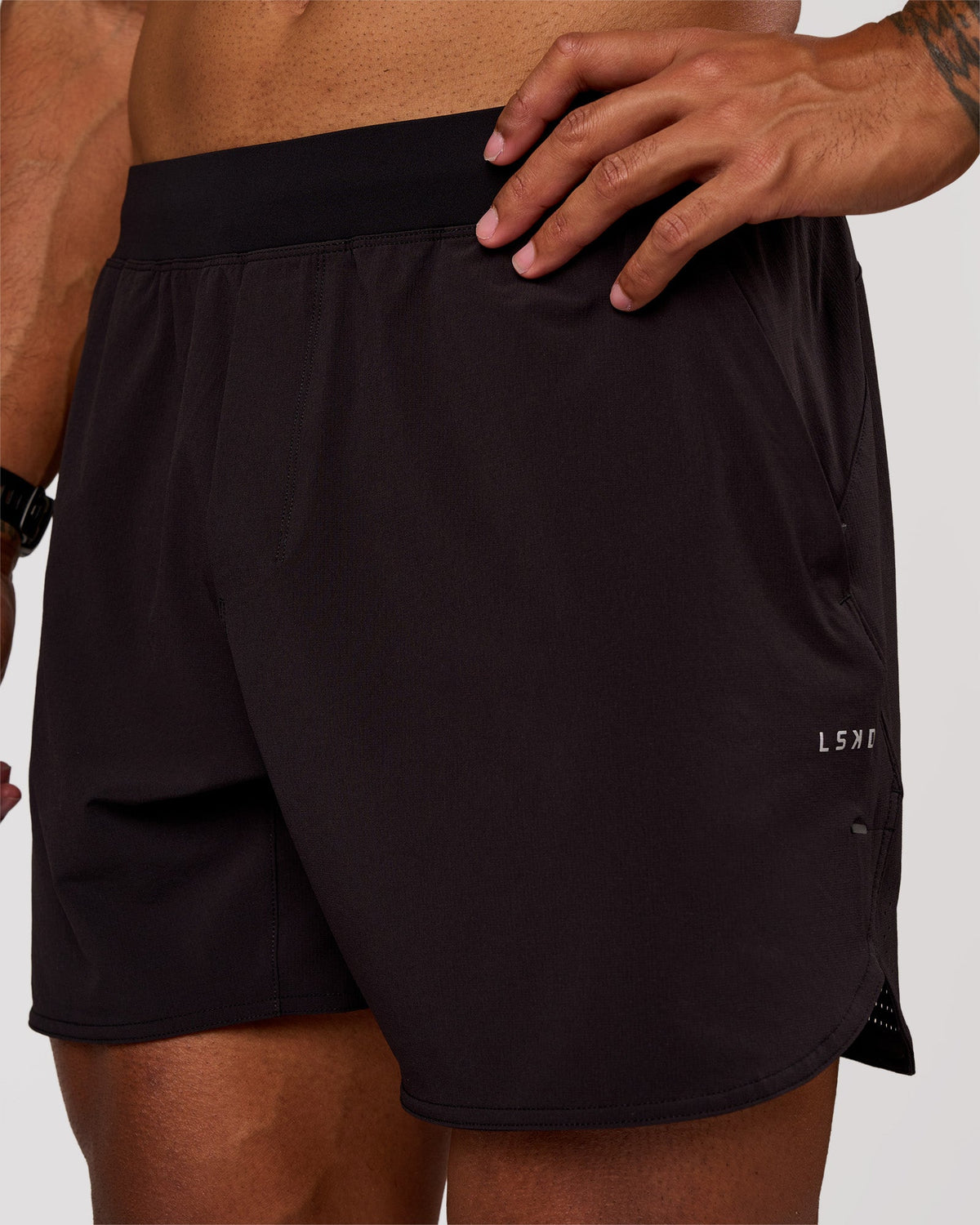 Man wearing Lift 6" Short - Black-Reflective | Model:Xav | Size:L