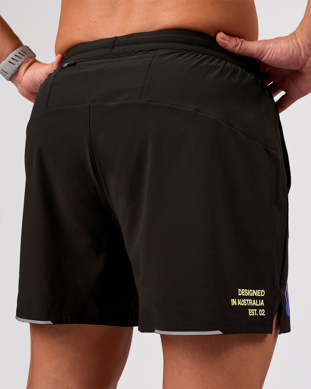 Man wearing Pace 5" Lined Running Short - Game Plan Black | Model:Xav | Size:L - view 4