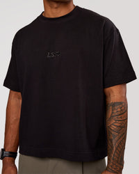 Man wearing Progression Super Heavyweight Boxed Tee - Black-Black | Model:Xav | Size:L | Thumbnail Index: 3