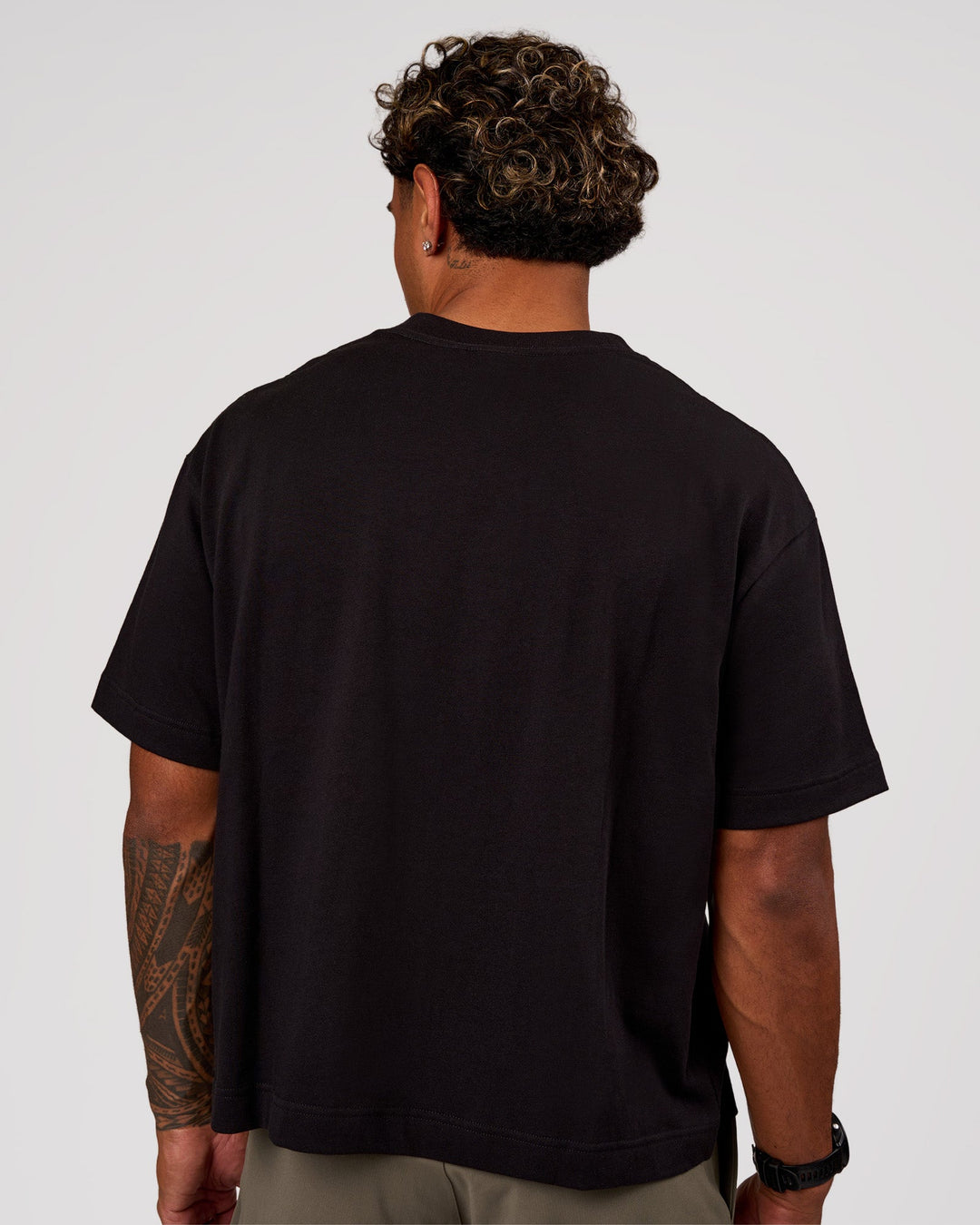 Man wearing Progression Super Heavyweight Boxed Tee - Black-Black | Model:Xav | Size:L - view 6