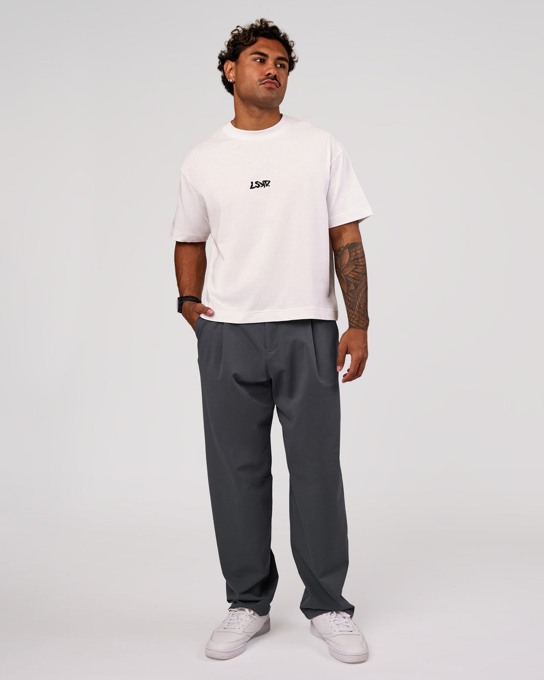 Man wearing Progression Super Heavyweight Boxed Tee - White-Black | Model:Xav | Size:L - view 8