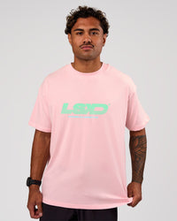 Man wearing Sideline FLXCotton Oversized Tee - Marshmallow-Jelly Mint | Model:Xav | Size:L | Thumbnail Index: 2
