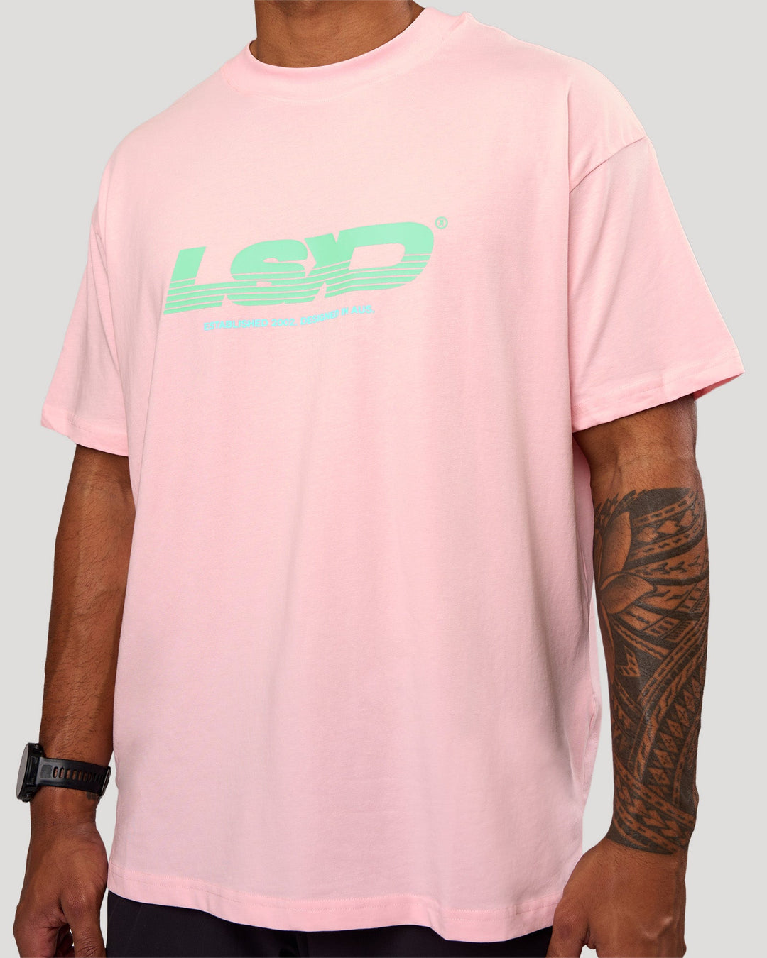 Man wearing Sideline FLXCotton Oversized Tee - Marshmallow-Jelly Mint | Model:Xav | Size:L - view 10