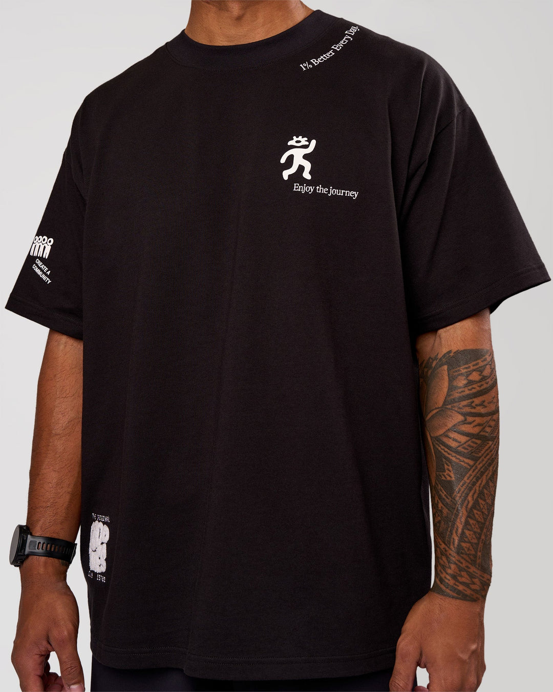 Man wearing Values Manifesto Heavyweight Oversized Tee  - Black-White | Model:Xav | Size:L - view 7