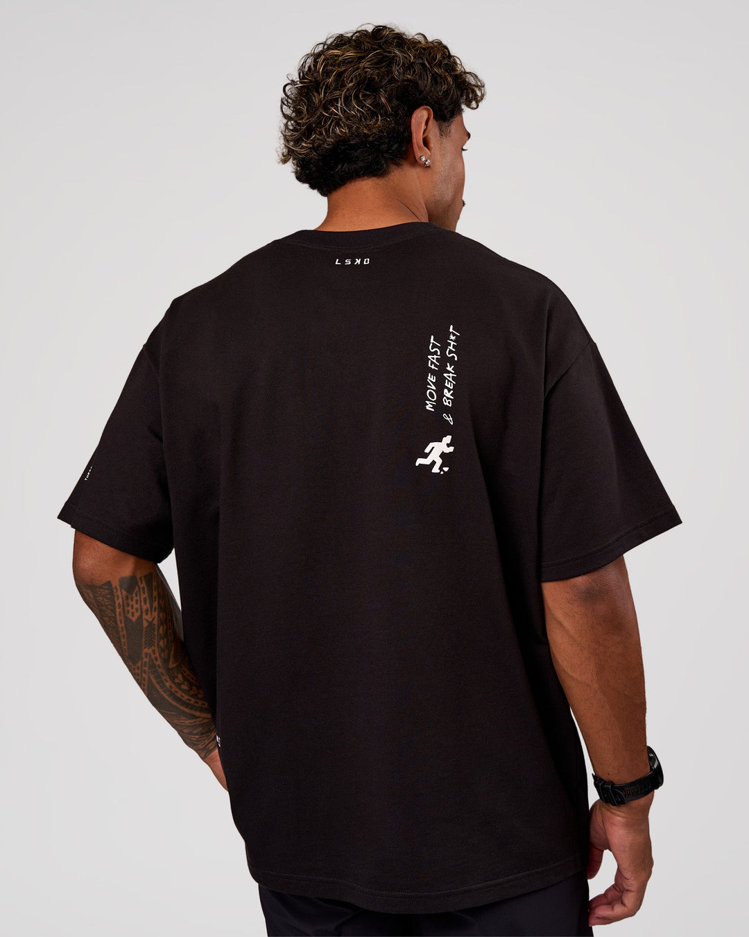 Man wearing Values Manifesto Heavyweight Oversized Tee  - Black-White | Model:Xav | Size:L - view 9
