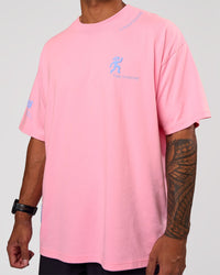 Man wearing Values Manifesto Heavyweight Oversized Tee  - Pink Rose-Open Air | Model:Xav | Size:L | Thumbnail Index: 10