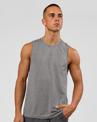 Man wearing AeroFLX+ Seamless Muscle Tank - Dark Storm/Alloy | Model:Albert | Size:M | Thumbnail Index: 0