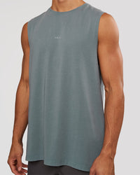 Man wearing Base FLXCotton Tank - Blue Mirage Washed | Model:Albert | Size:M | Thumbnail Index: 0