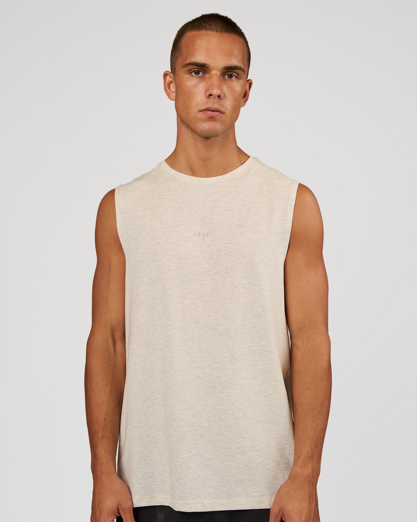 Man wearing Base FLXCotton Tank - Silver Marl | Model:Albert | Size:M