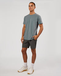 Man wearing Base FLXCotton Tee - Blue Mirage Washed | Model:Albert | Size:M | Thumbnail Index: 3