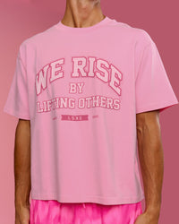 Man wearing BCAM Heavyweight FLXCotton Graphic Boxed Tee - Pink Rose | Model:Albert | Size:M | Thumbnail Index: 4