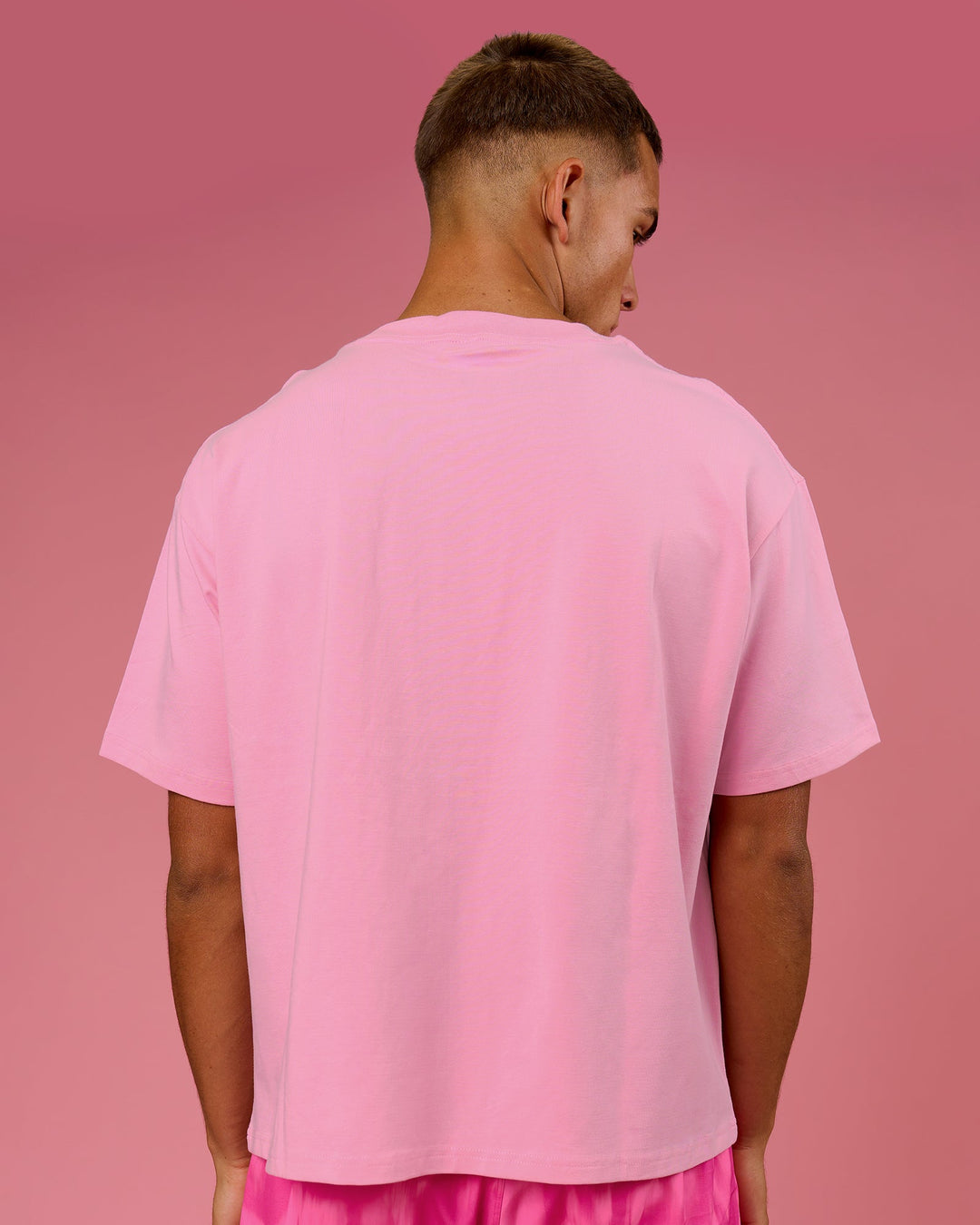 Man wearing BCAM Heavyweight FLXCotton Graphic Boxed Tee - Pink Rose | Model:Albert | Size:M - view 7