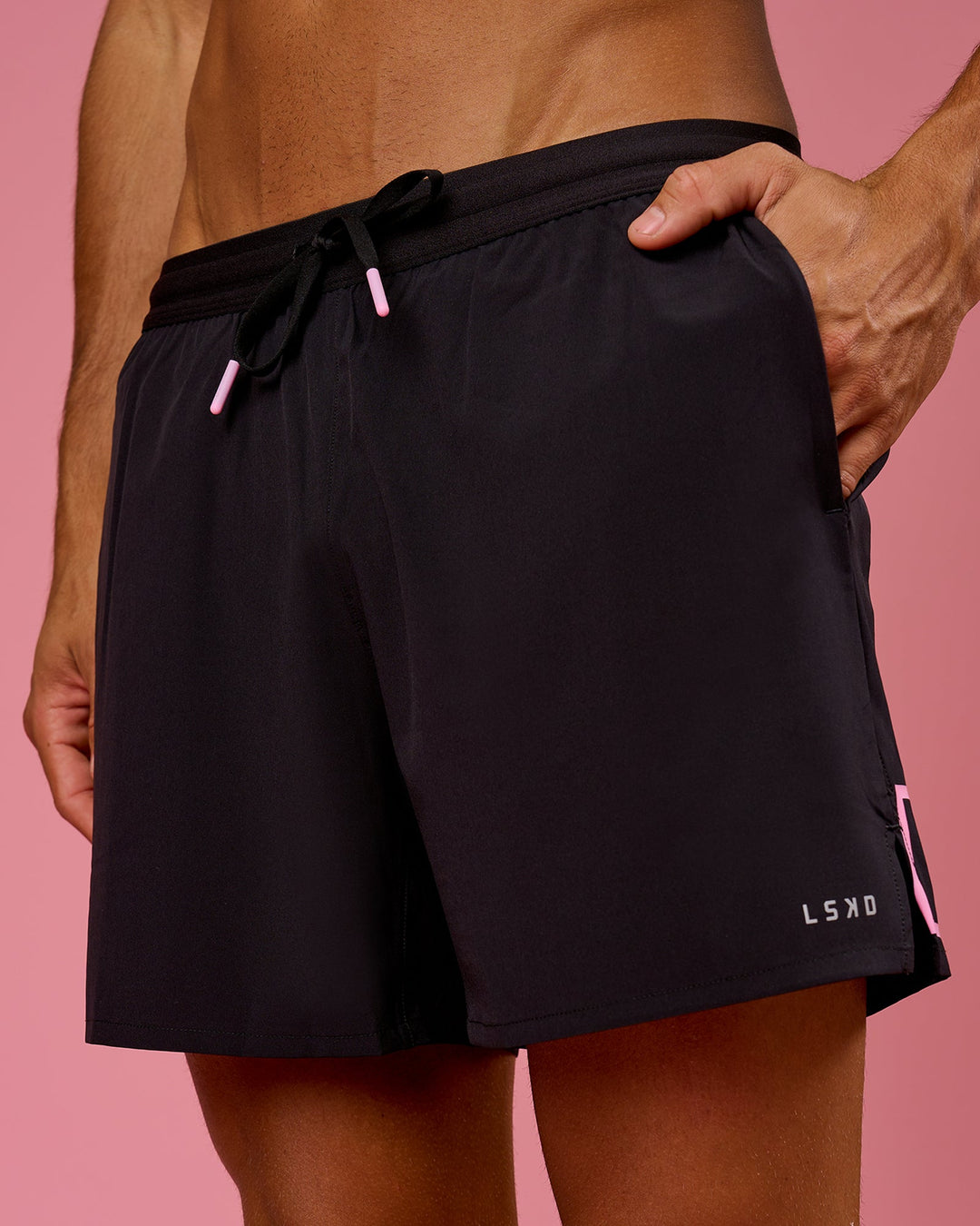 Man wearing BCAM Pace 5" Lined Running Short - Black | Model:Albert | Size:M - view 3