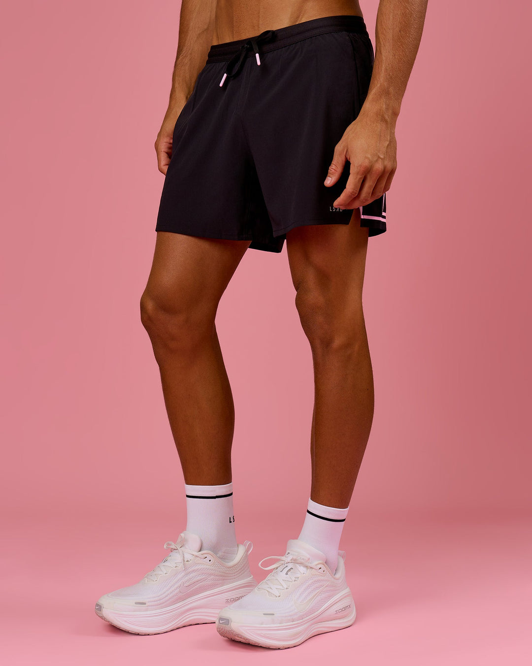 Man wearing BCAM Pace 5" Lined Running Short - Black | Model:Albert | Size:M - view 6