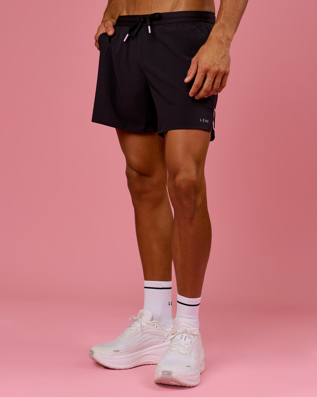Man wearing BCAM Pace 5" Lined Running Short - Black | Model:Albert | Size:M - view 7
