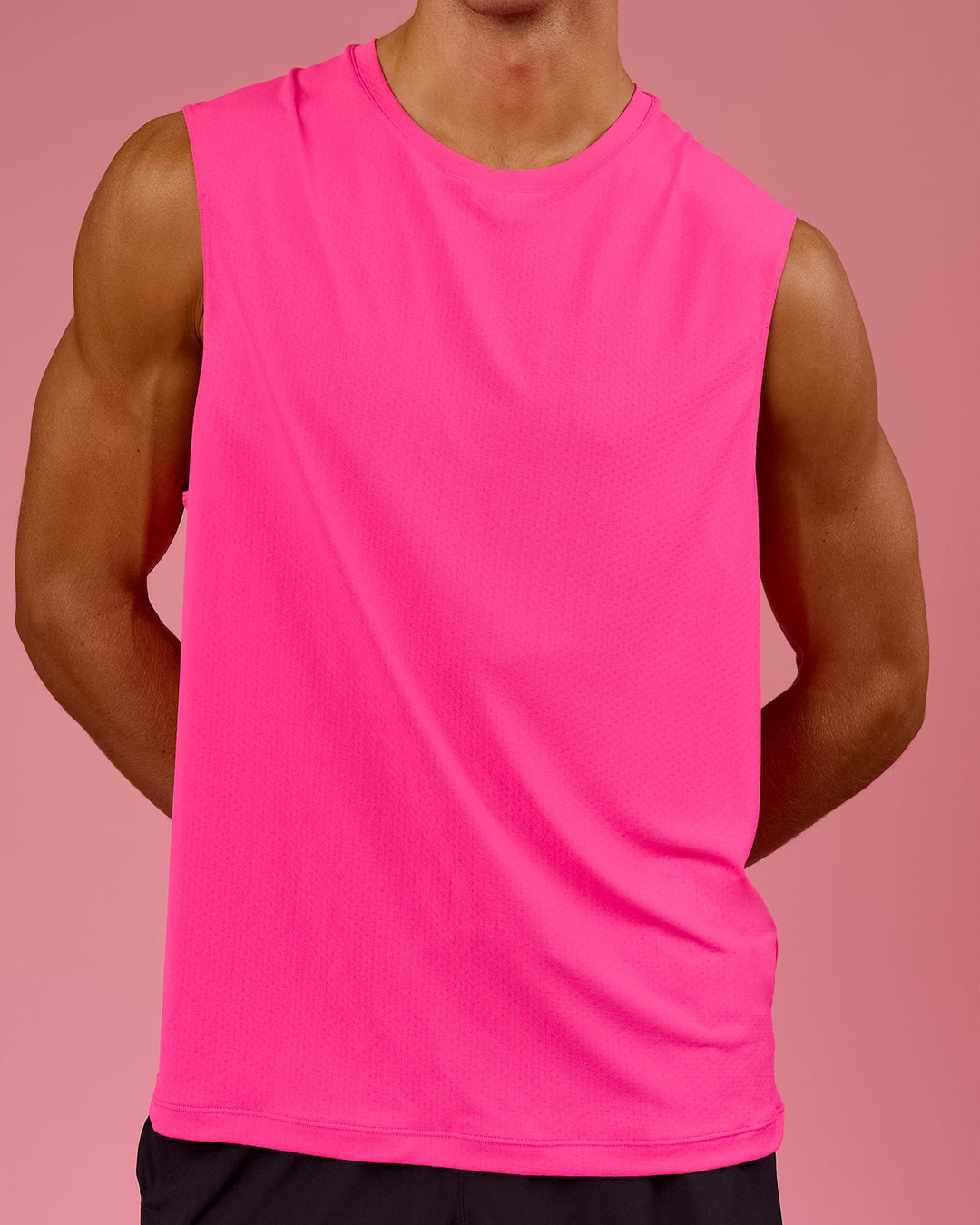 Man wearing BCAM Rep Muscle Training Tank - Ultra Pink | Model:Albert | Size:M - view 3